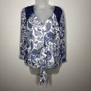 Harper 241 Blue White Paisley Boho Blouse Size Large